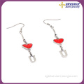 Fashion Women Accessories Red Heart Silver Dangle Earrings